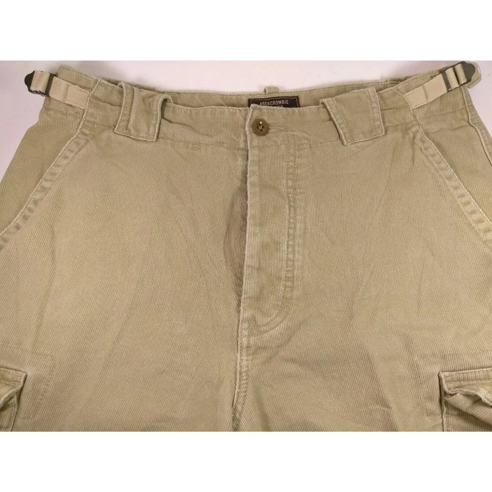 Abercrombie & Fitch Mens Cargo Shorts sz 30 Khaki Brown Textured with Button Fly